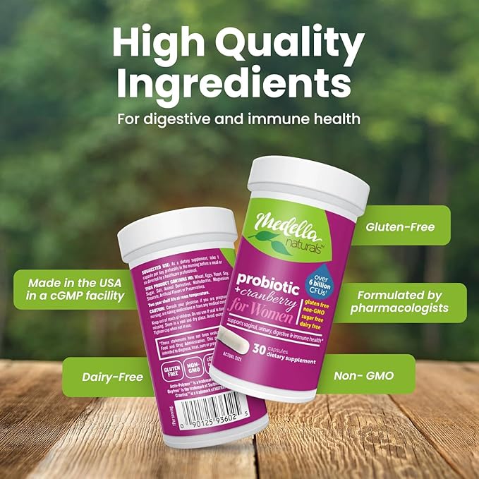 Women Probiotics w/ Prebiotics & Cranberry - 6 Billion CFU, 4-Strain (Including Bifidobacterium Longum & Lactis) Prebiotic Probiotic Women to Support Urinary, Immune, Vaginal Health & Digestive Health