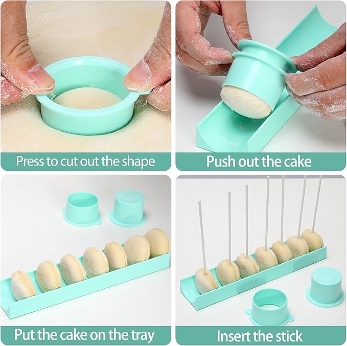 Round Cake Pop Mold Set with 9 Inch Tray and Sticks, ABS Cake Pop Maker, Circle Cake Pop Cutter and Pusher, Baking Molds Kit for Parties, Wedding,Home Desserts Making - Blue