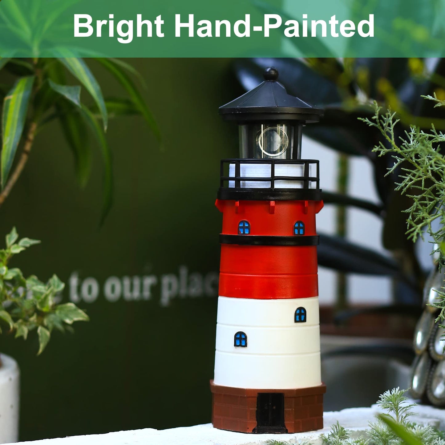 WDLFCGC Solar Lighthouse - 12in Tall with Rotating Beacon, Red3, Model 3130B, Outdoor Decoration Gift for Children