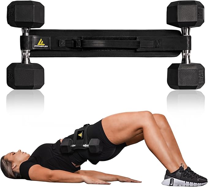 FITFABFLEX Exercise Hip Thrust Belt for Weights, Glute Workout Equipment, Adjustable Hip Thrust Belt for Dumbbells, Glute ...