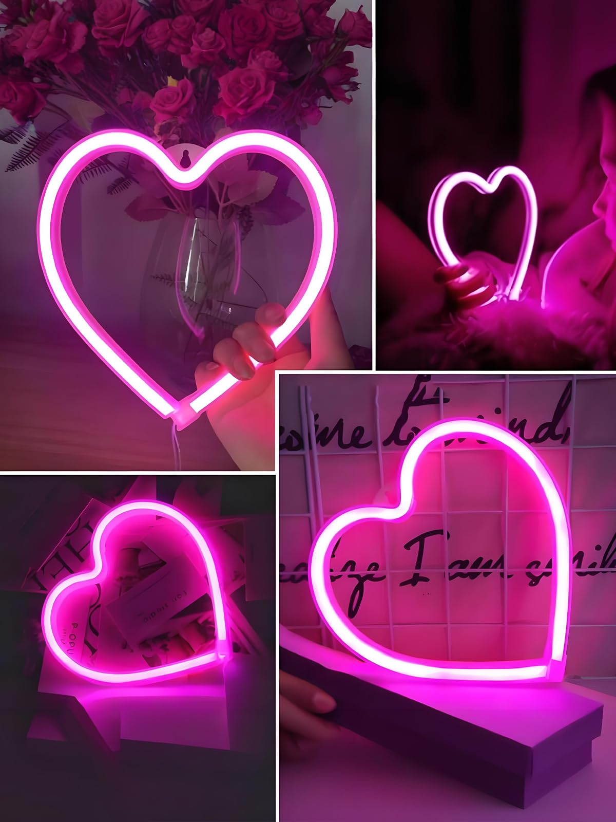 Exf Pink Heart Neon Sign - Battery Operated Led Lamp For Home Décor, Galentines Day, Wedding, GirlS Room - 1 Pack