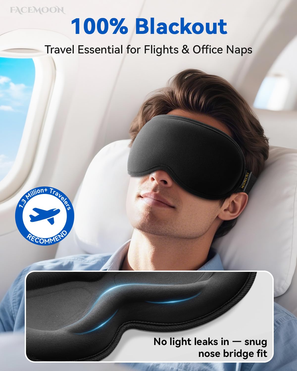 Travel Essentials Blackout Sleep Mask for Men Women: Weighted Designed 3D Zero Eye Pressure Soft - for Long Flight, Car Trip, Office Nap, Bedroom, Apartment - Rest and Relaxation Gifts