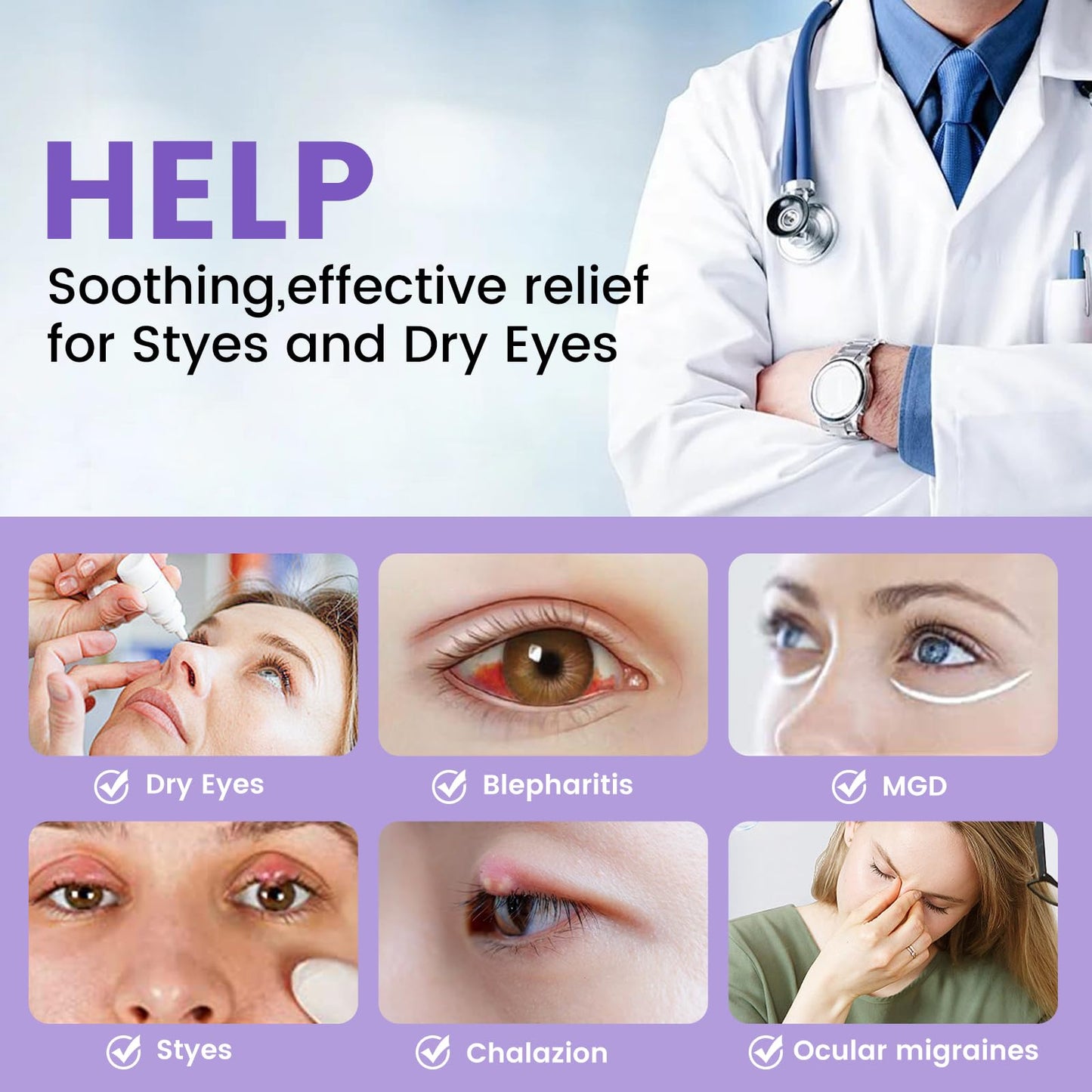 Aroma Season Heated Eye Mask, Warm Eye Compress for Dry Eyes MGD Stye Blephartitis Sinus Migraine, Graphene Heating Element with Natural Lavender Pack
