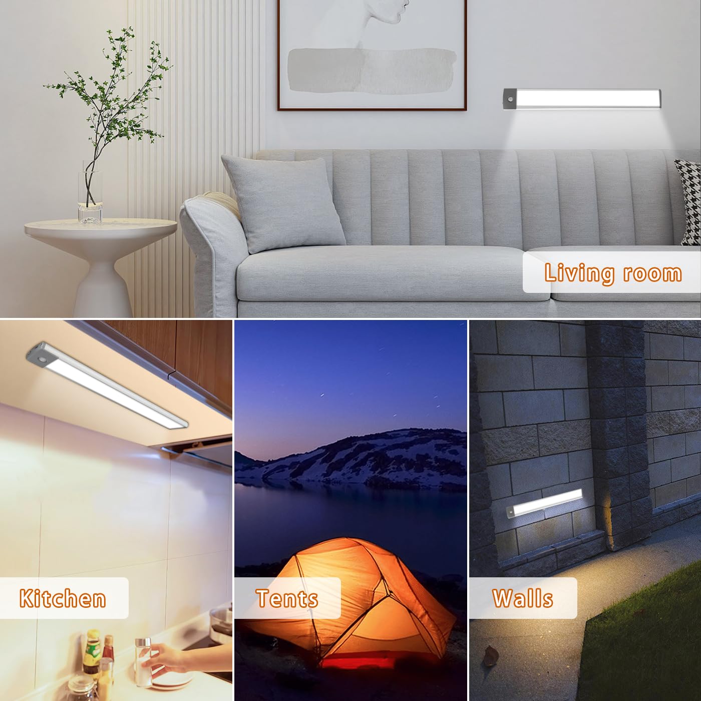 Lepotec 54 Led Under Cabinet Light, Rechargeable Wireless Motion Sensor, Ultra Thin Design, Silver-White, 12.5 (2 Pack)