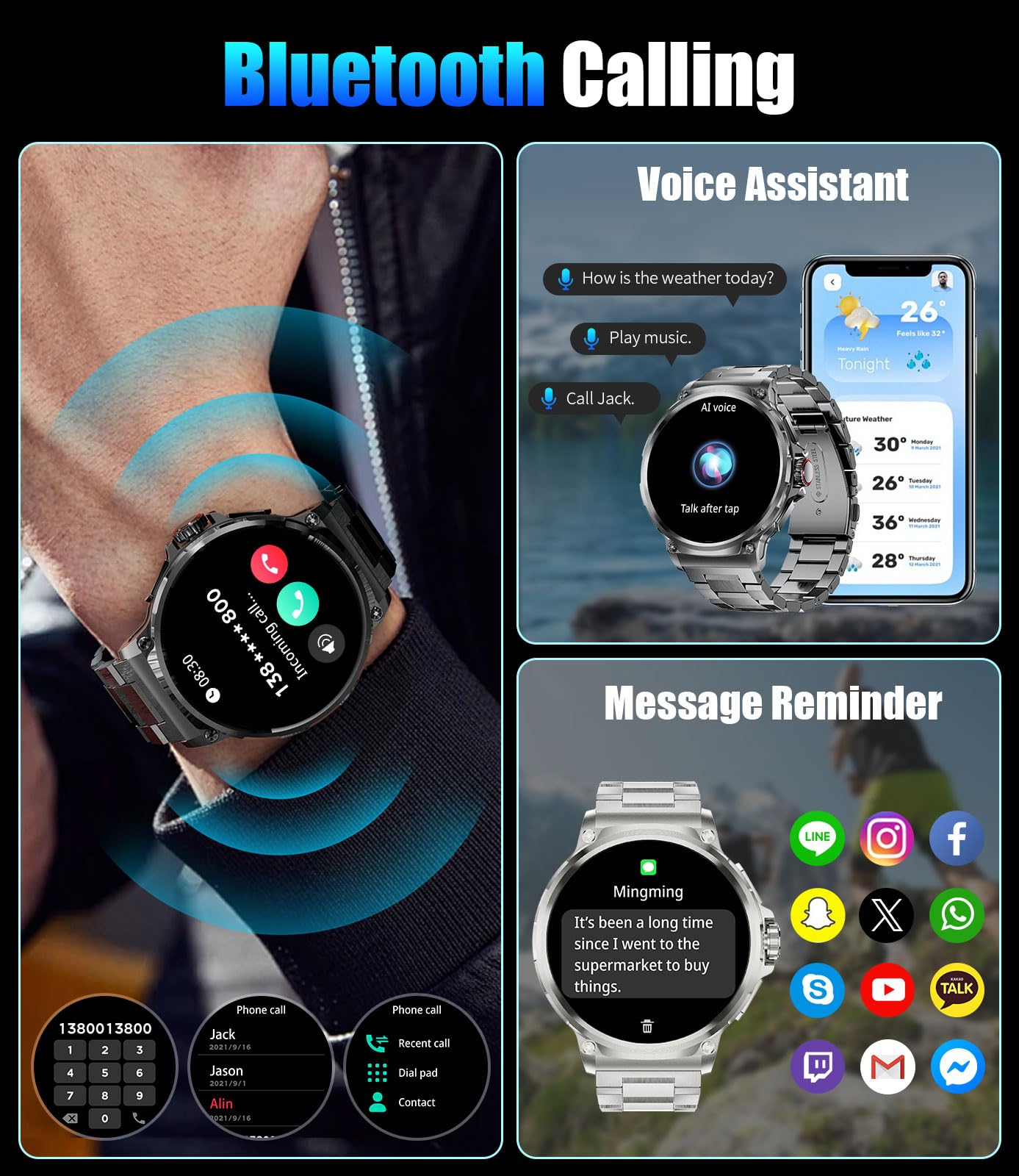 LIGE Smart Watches for Men(Answer/Make Call),1.85" HD Screen Outdoor Sports Smartwatch,800mAh Battery,Heart Rate/Sleep Monitor 5ATM Waterproof Fitness Tracker for Android iOS,3 Straps