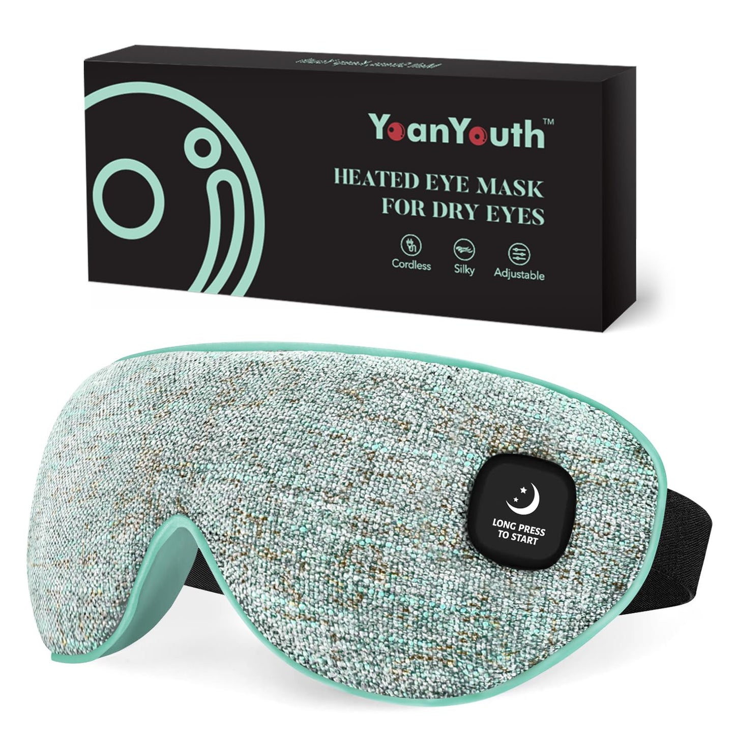 YoanYouth Heated Eye Mask for Dry Eyes, FSA Eligible HSA, Cordless Warm Compress for Eyes, Light Blocking Eye Heating Pad, Styes, Sleep, Cover Washable, Rechargeable, Light Blue