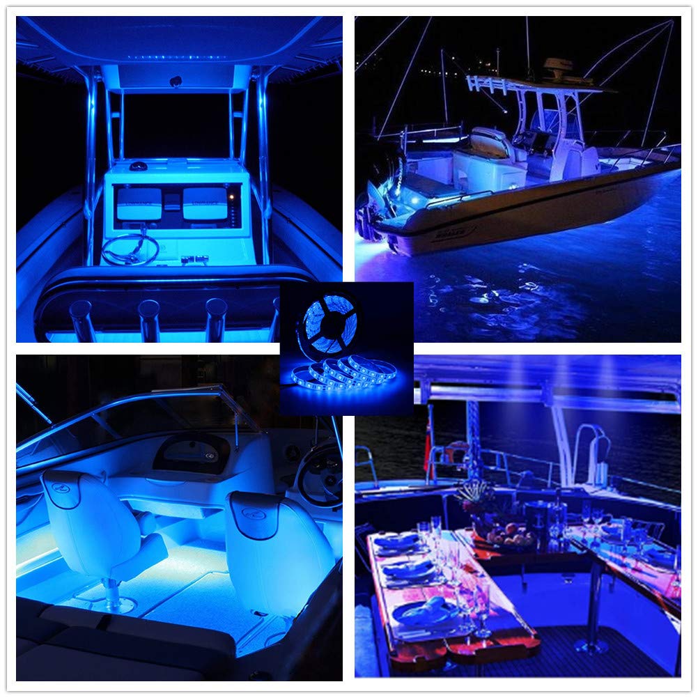 Hokiion Led Boat Strip Lights, 32.8Ft Waterproof Under  nel Lights, Blue Copper For Pontoon, Bass Fishing, Yacht, Kayak