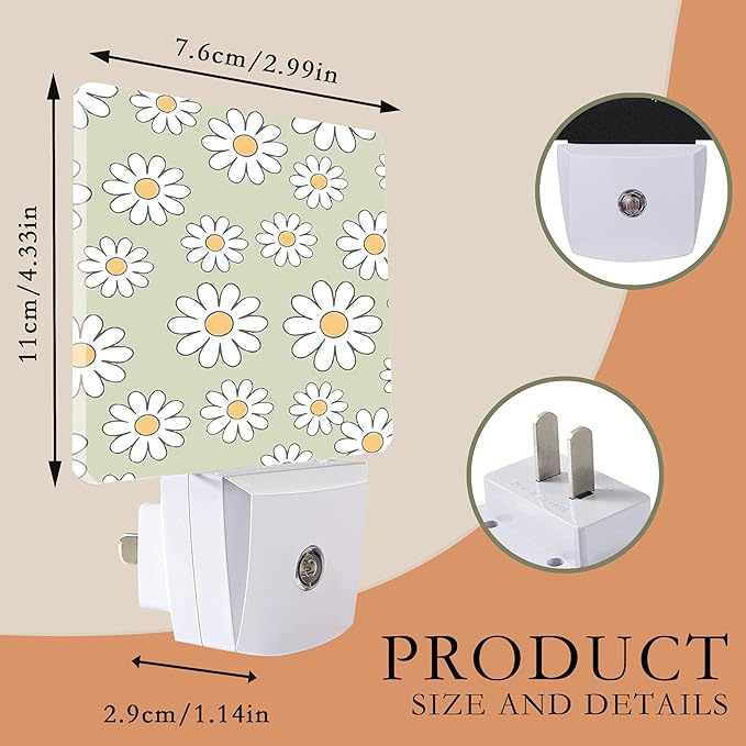 Night Light Plug into Wall,Vintage Daisy Night Light with Dusk to Dawn Sensor Night Light for Kid Girls Boys Women Men Room Decor, Hallway, Kitchen, Bathroom, Nursery, Stairs