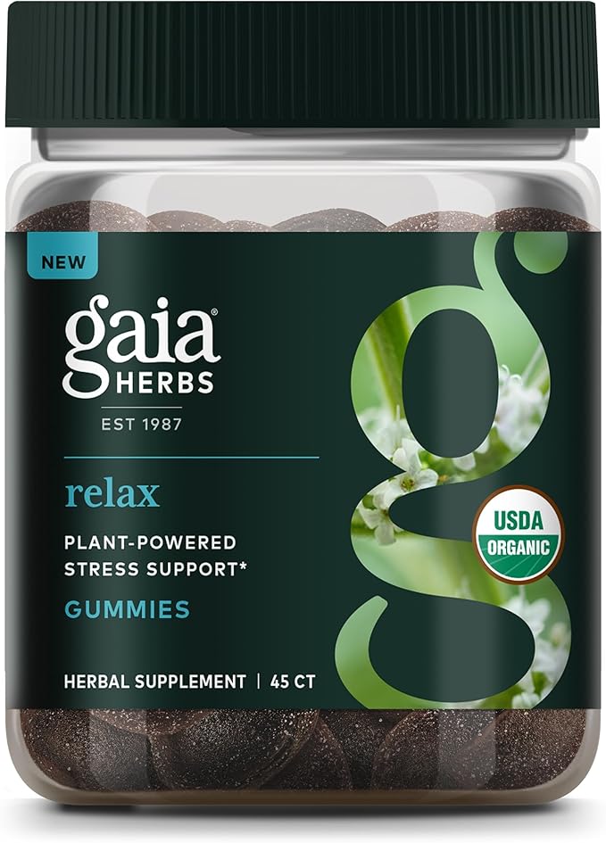 Gaia Herbs Relax Gummies - Supports Calm Feelings - with Organic Apple Juice & Lemon Juice Concentrate - 45 Gummies (15 Se...