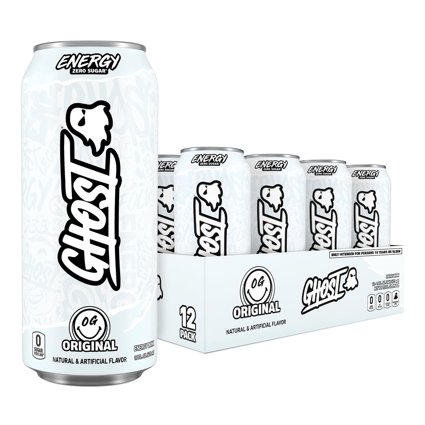GHOST Energy Drink - 12-Pack  Original  16oz - Energy & Focus & No Artificial Colors - 200mg of Natural Caffeine  L-Carnitine & Taurine - Gluten-Free & Vegan