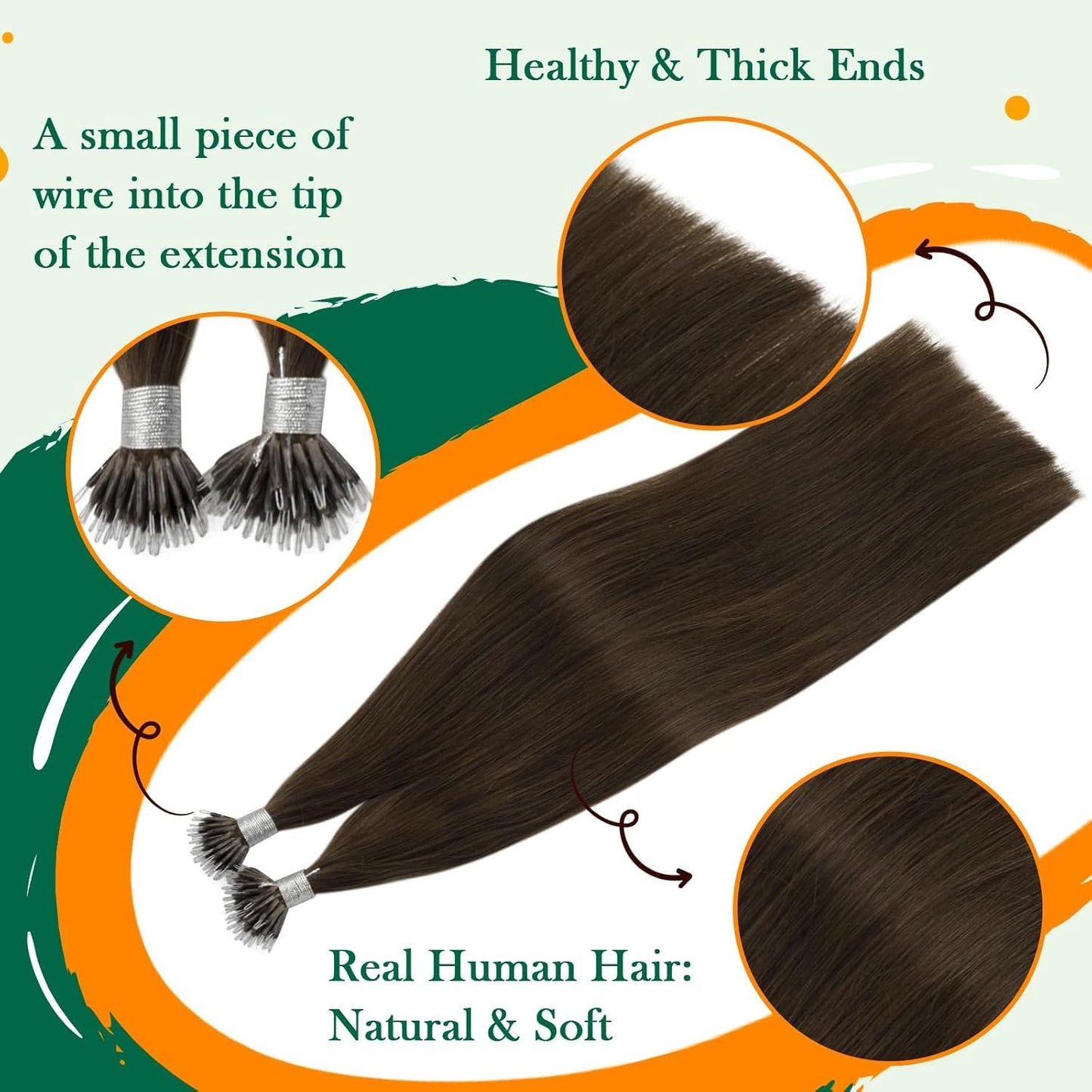 Easyouth Nano Extensions Human Hair Invisible Nanos Tip Hair Extensions Real Human Hair Dark Brown Nano Beads for Hair Extension