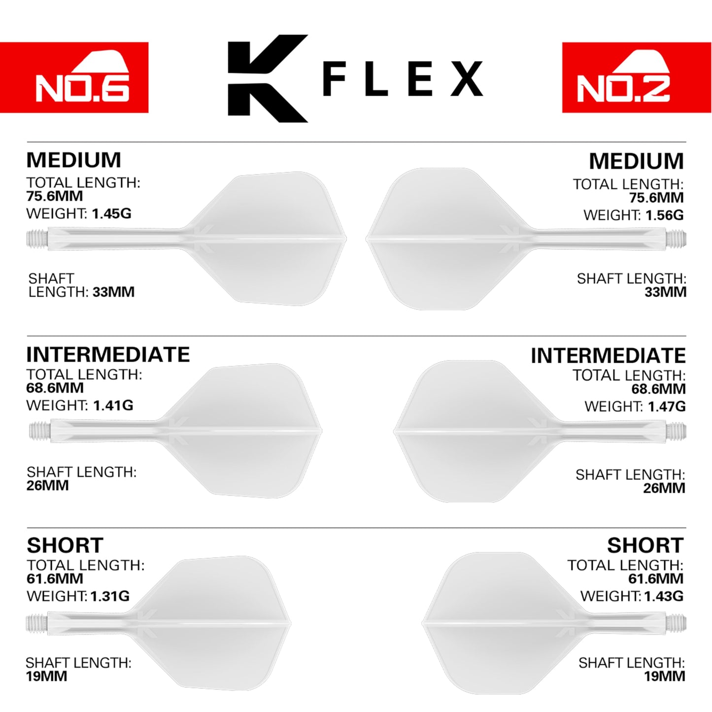 Target Darts K-Flex Integrated Dart Flights And Shafts  Medium Stem (33Mm)  No.6 Flight  9-Pack Bundle  Black  White & Clear | Kflex 2 In 1 Flight And Stem  Professional Darts Accessories