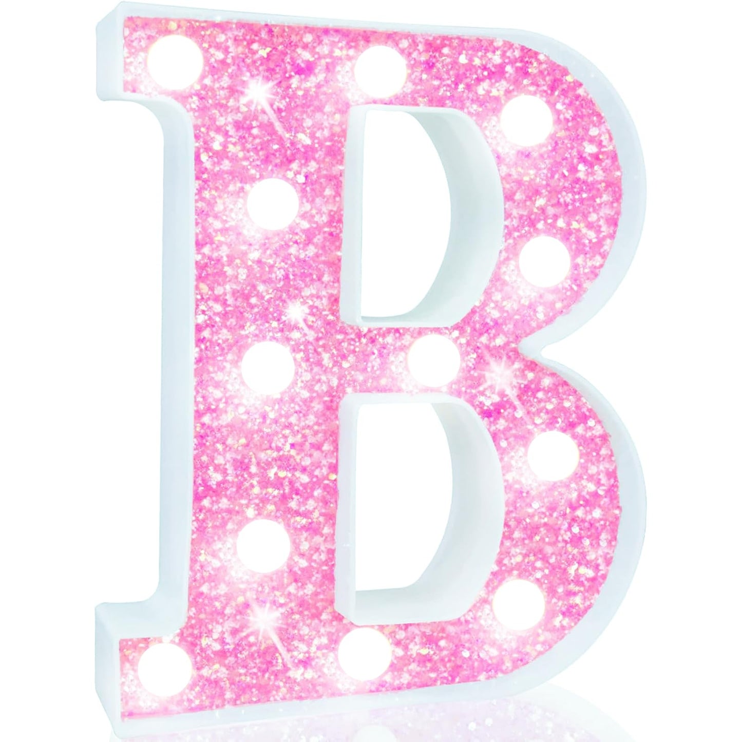 Pooqla Led Marquee Letter Lights  Light Up Pink Letters Glitter Letter Sign For Girls Gifts  Battery Powered For Night Light Birthday Party Wedding Home Bar Christmas Decoration  Cool White Pink B