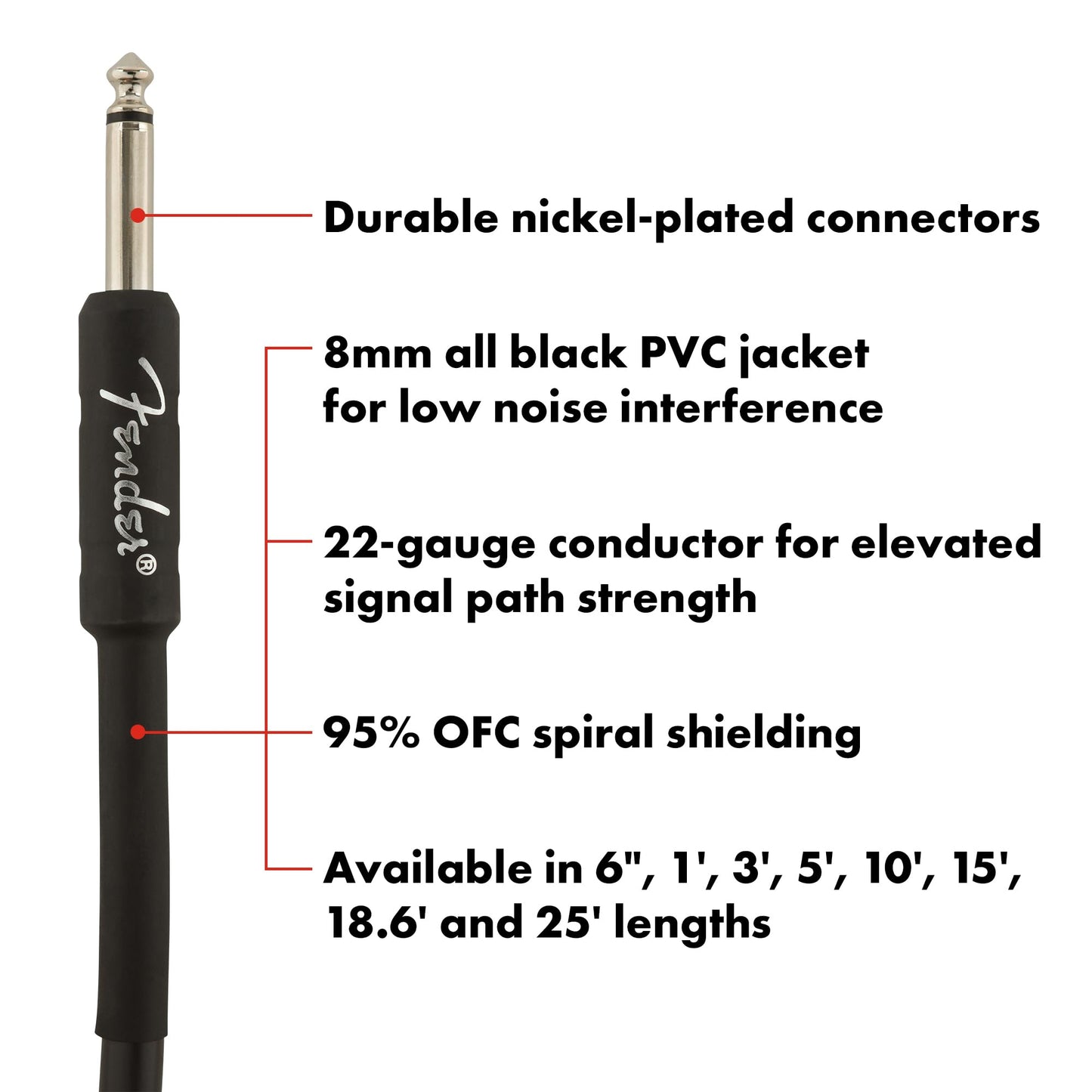 Fender Professional Series Instrument Cable, Guitar Cable, Guitar Accessories, Straight/Angle, Black, 15Ft
