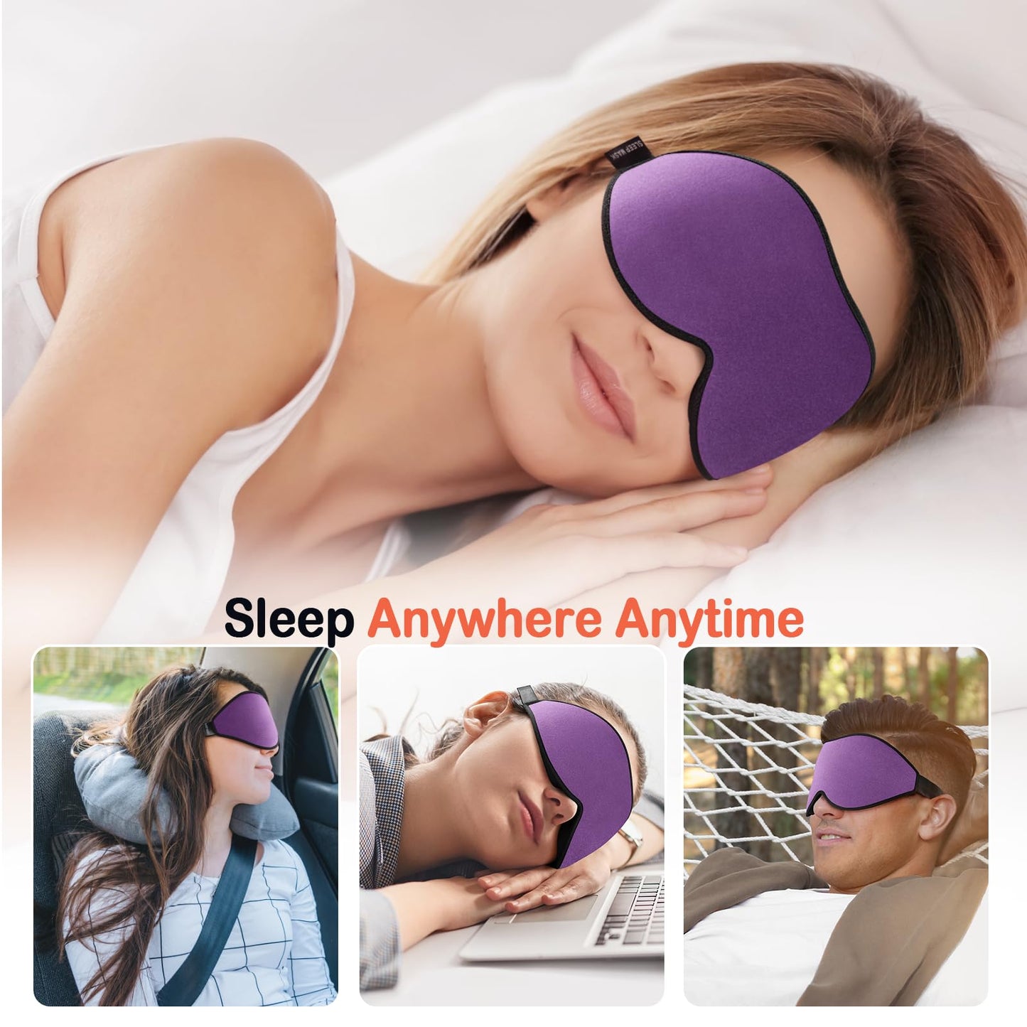 LitBear Sleep Mask for Side Sleeper Women Men, Eye Mask for Sleeping Light Blocking, 3D Contoured Cup Sleeping Mask, Soft Breathable Sleep Eye Mask with Adjustable Elastic Strap for Flight Nap