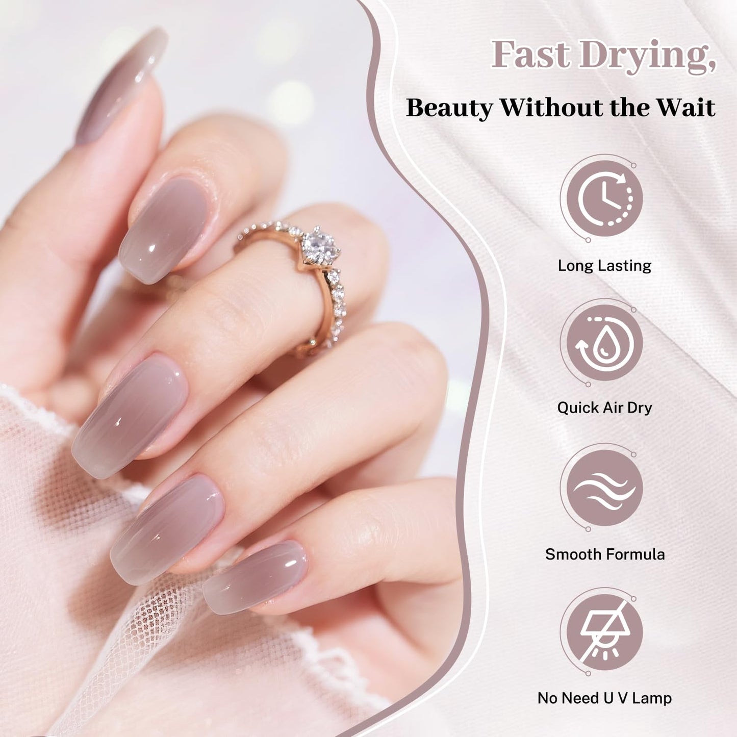 OpenLive 16.5ml Jelly Light Gray Nail Polish Large Volume Quick Dry Nail Polish, Long Lasting Shine, Fingernail Toenail Nail Art