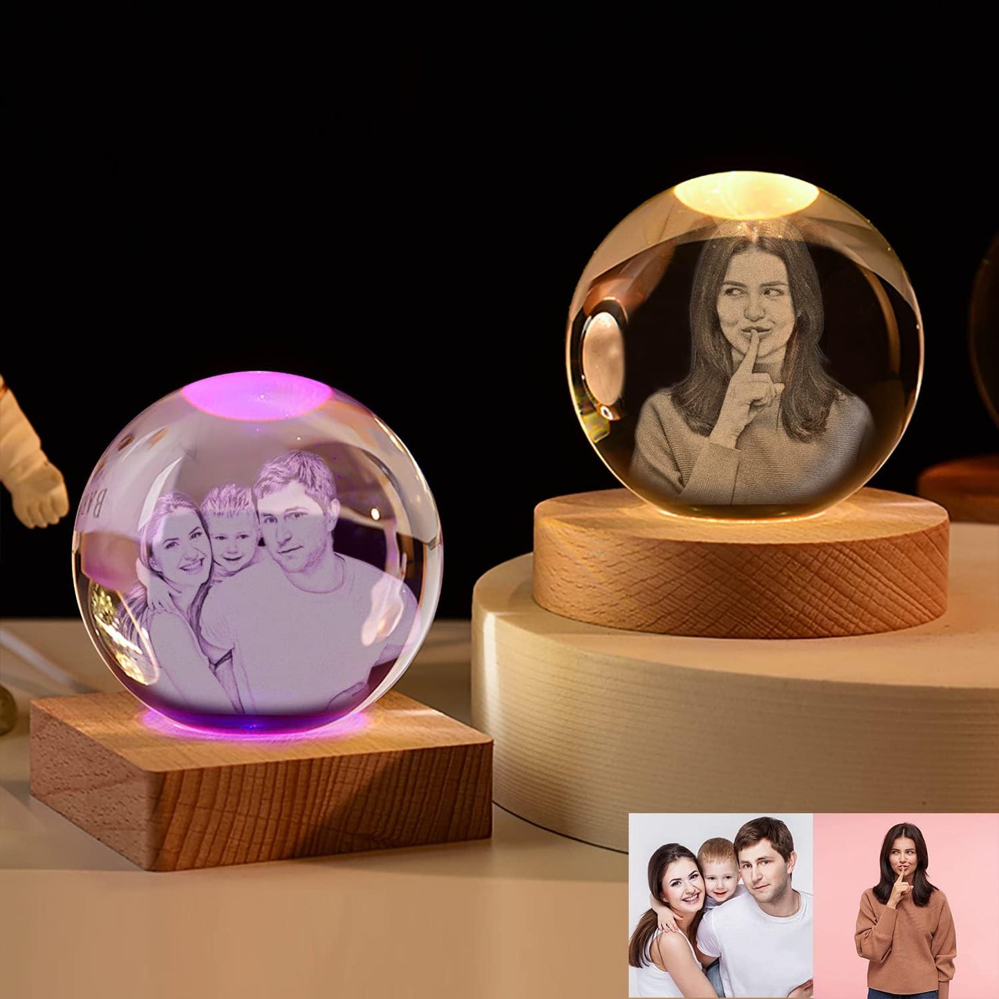 Personalized Custom Photo Engraved Inside The Crystal with Your Own Picture (Birthday, Wedding Gift, Memorial, Mother's Day, Valentine's, Christmas)