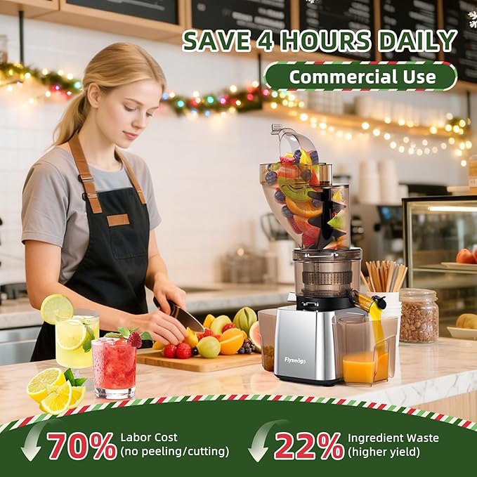 Commercial 300W Cold Press Juicer Machines - Dual Outlet for Juice & Pulp, High Yield, Masticating Juicers, Heavy Duty Stainless Steel, Quiet Motor, Easy Clean for Restaurants, Bars