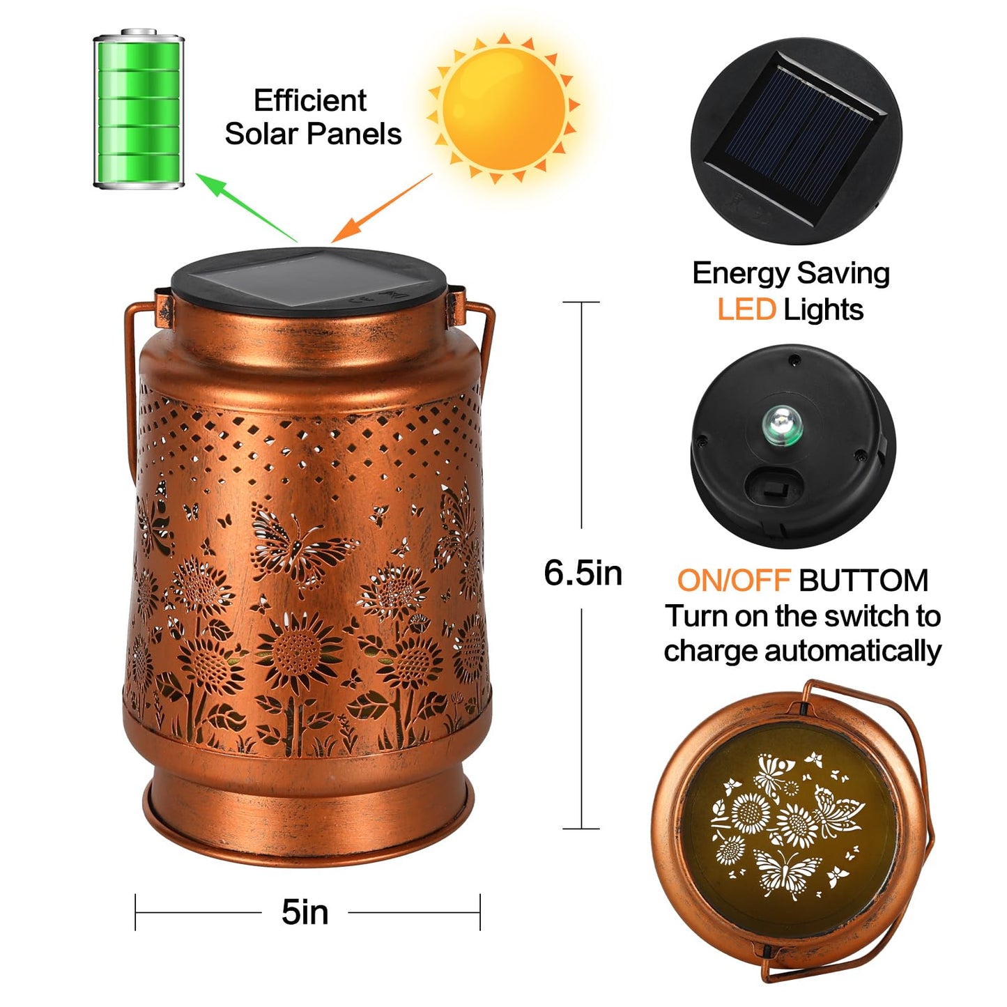 Kaakuuki Solar Lanterns Outdoor Waterproof Metal LED Garden Light, Butterfly, Bronze Color, Model HW11