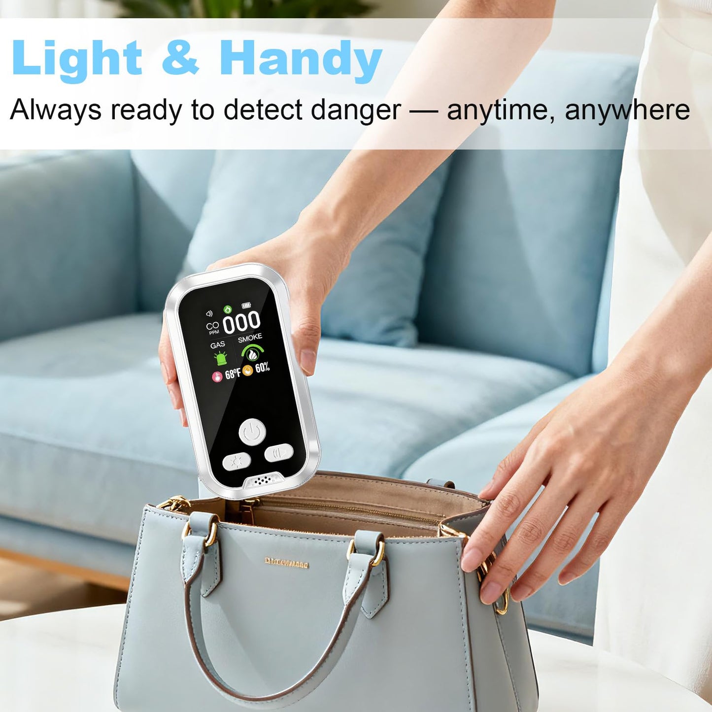 5-in-1 Carbon Monoxide Detector Combo with LCD Display, Detects CO, Natural Gas, Smoke, Temperature, Humidity for Home Hotel, Camping RV, Apartment Safety, White