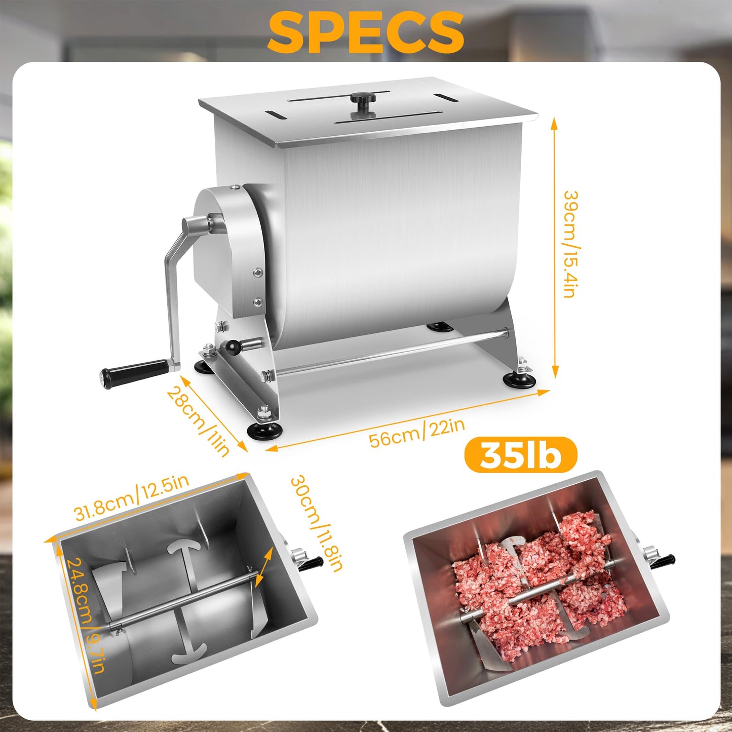 Wutfly Butcher Series 35 lb / 6 Gallon Manual Tilting Meat Mixer