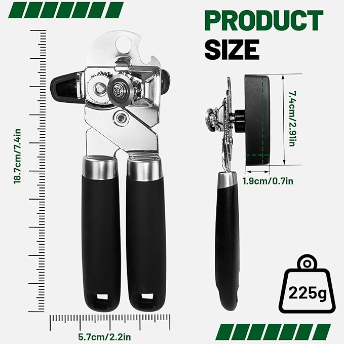 Can Opener Stainless Steel Cutting Blade Bottle Opener 2 in 1 Multifunctional Manual Jar Opener Can Opener Heavy Duty Comfortable Handle Smooth Edge Hanging Hole Kitchen Gadget Daily Use