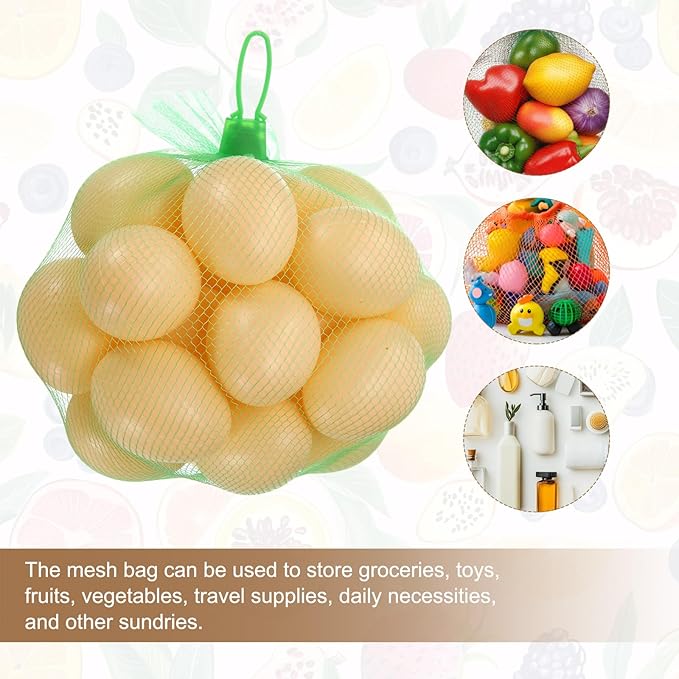 uxcell 100Pcs Reusable Produce Mesh Bags, 40cm Mesh Nylon Netting with Loop-Style Closures, Stretchable Egg Hatching Bags for Fruit Vegetable Storage, Green