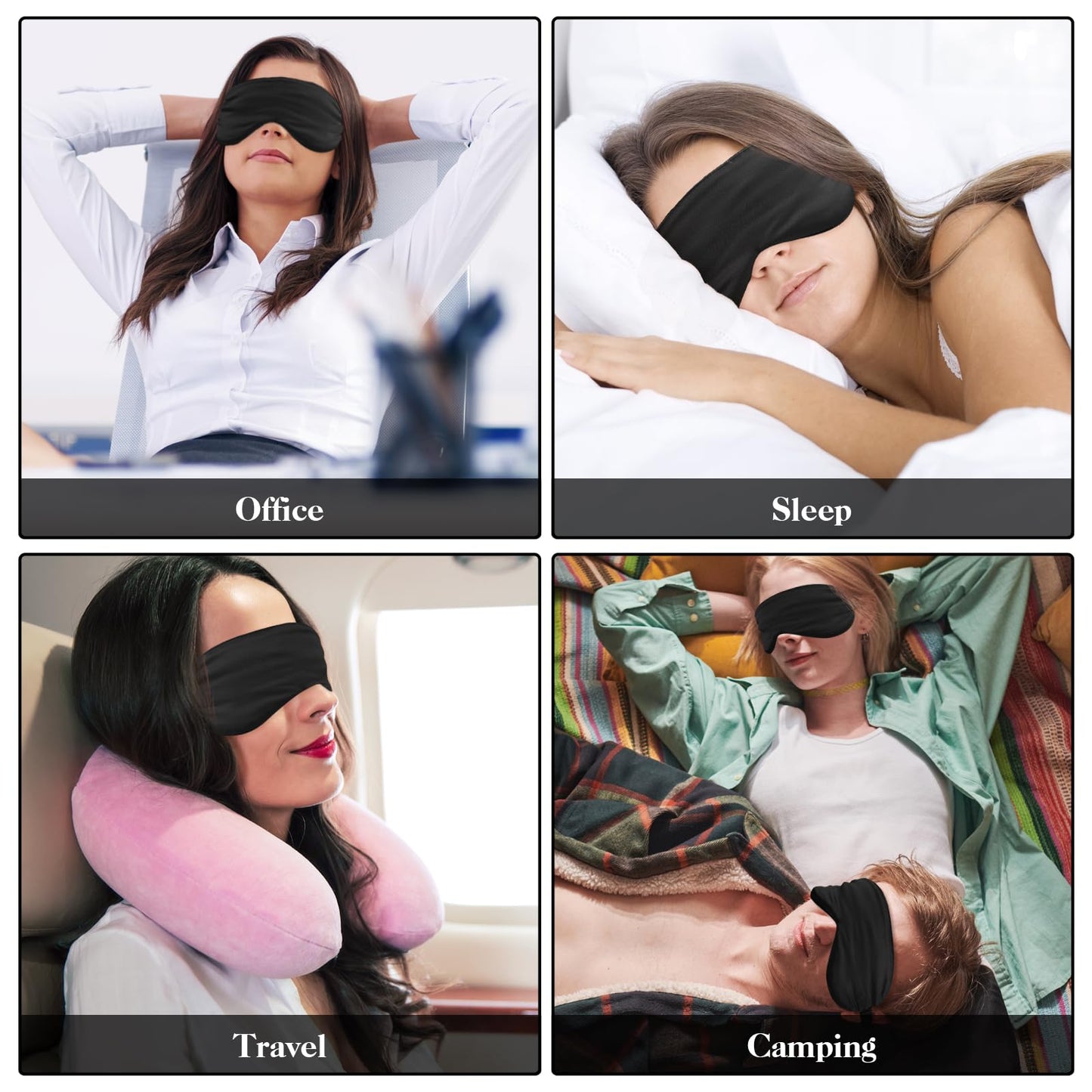 2 Pack Sleep Mask Silk Eye Mask Cover for Sleeping, Soft Satin Blindfold with Elastic Strap, Comfortable Night Sleeping Mask for Women Men (Black)