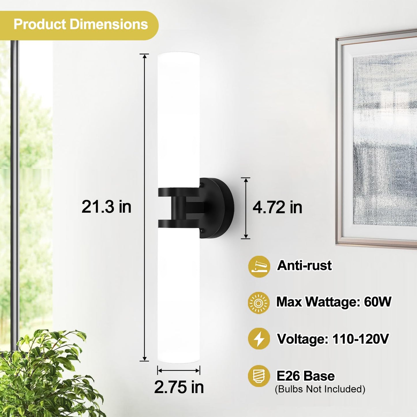 Indoi Wall Sconces Set Of Two  Matte Black Bathroom Sconces Wall Lighting With Milky White Glass  Modern Sconces Wall Decor Set Of 2 Bathroom Light Fixtures For Mirror Living Room Hallway Bedroom