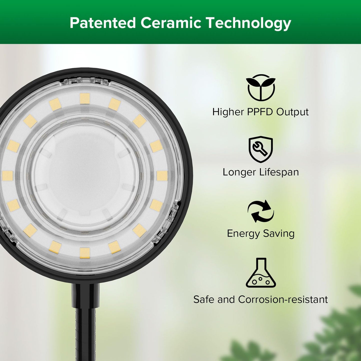 SANSI Grow Lights for Indoor Plants, 4 Head Dimmable, 40W Adjustable Tripod, Auto On/Off Timer, Black, Model C23ZW030-T0040A27