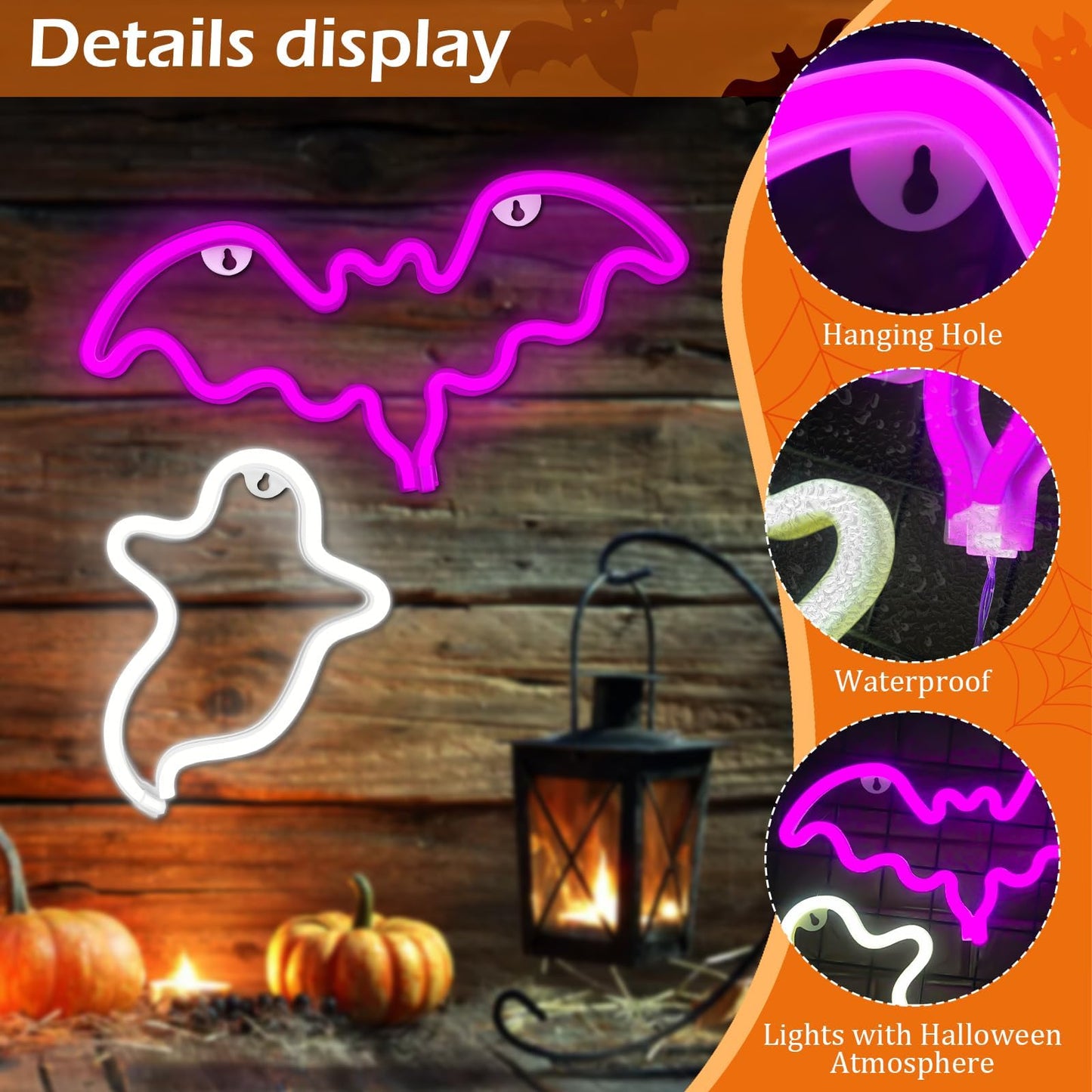 Innovtools 2 Pack Halloween Neon Sign  White Ghost And Pink Bat Neon Lights For Wall Decor  Usb Or Battery Powered Led Halloween Decorations Light Up Sign For Bedroom Window Party Kids Gift