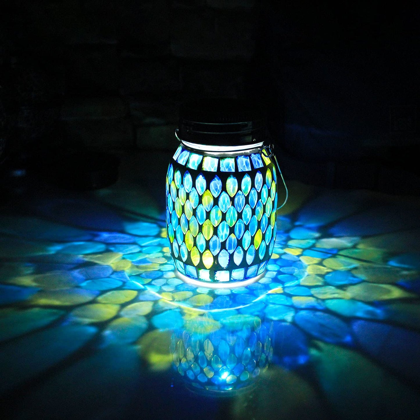 GUANFU Mosaic Lights Solar Outdoor Lanterns, Waterproof Garden Decor, Blue, Model a003