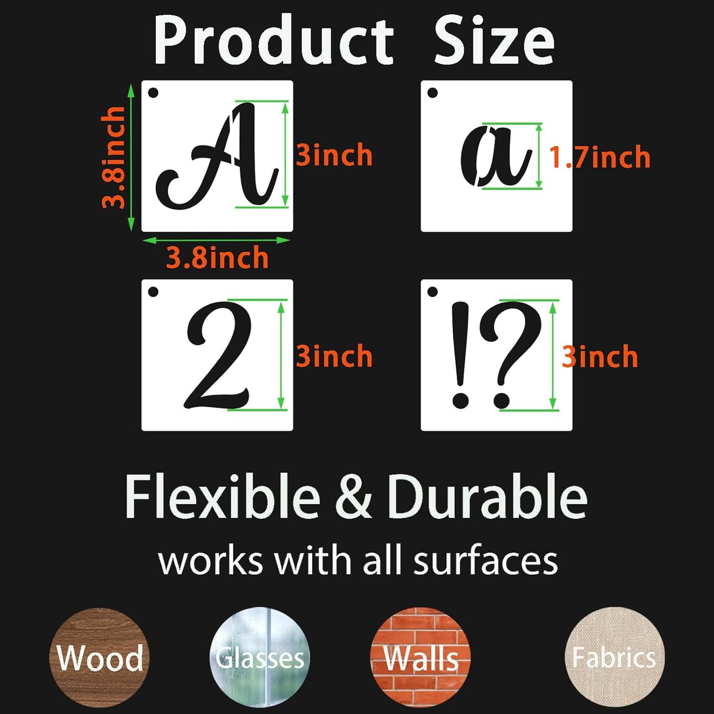 BAMIDELE 3 Inch Alphabet Letter Stencils for Painting, 66 Pcs Reusable Plastic Calligraphy Letter Stencils and Numbers Template Kit for Painting on Wood, Chalkboard, Fabric, Door Porch, Wall Art