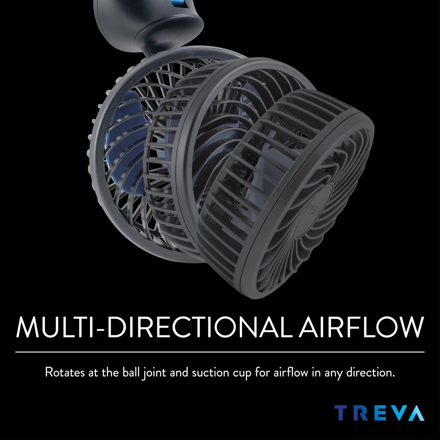 Treva 3.5 Inch Usb Powered Fan With Suction Cup, 3 Speed Attachable Fan With Rotating Head For Car, Camping, Travel, Bedroom, Mu