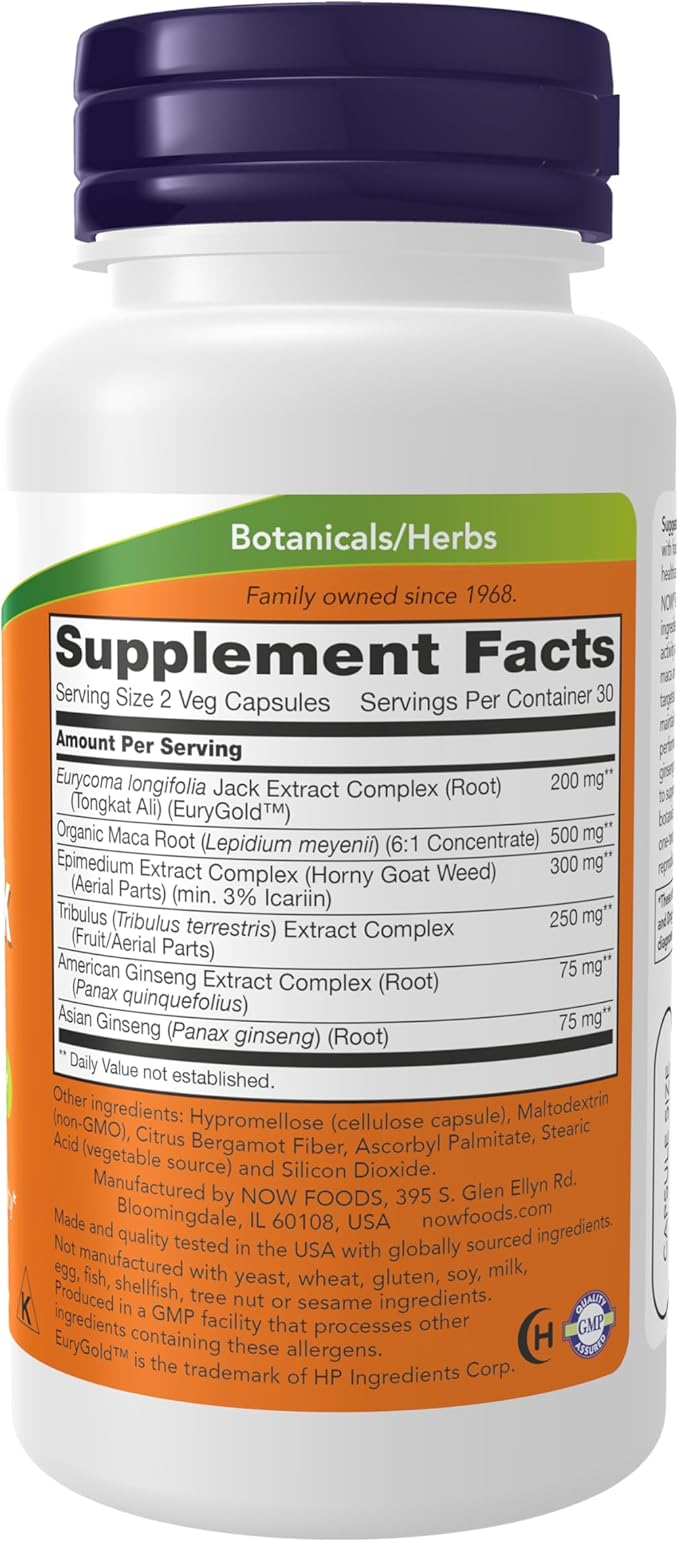 NOW Foods Supplements, TestoJack™ 200 with Tongkat Ali, Tribulus, Maca and Horny Goat Weed, 60 Veg Capsules