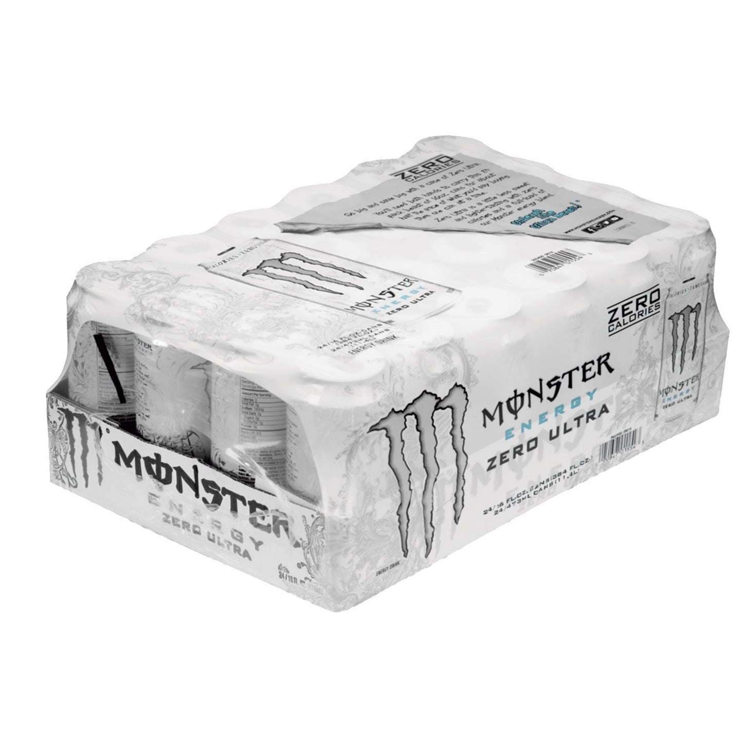 Monster Energy Drink Zero Ultra, 16 Fl Oz, Pack of 48, Silver Cans