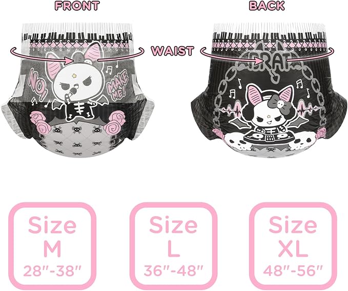 Littleforbig Ultra Absorbent 7000 mL Adult Printed Diaper 10 Pieces - Goth Brat (Medium 28"-38")