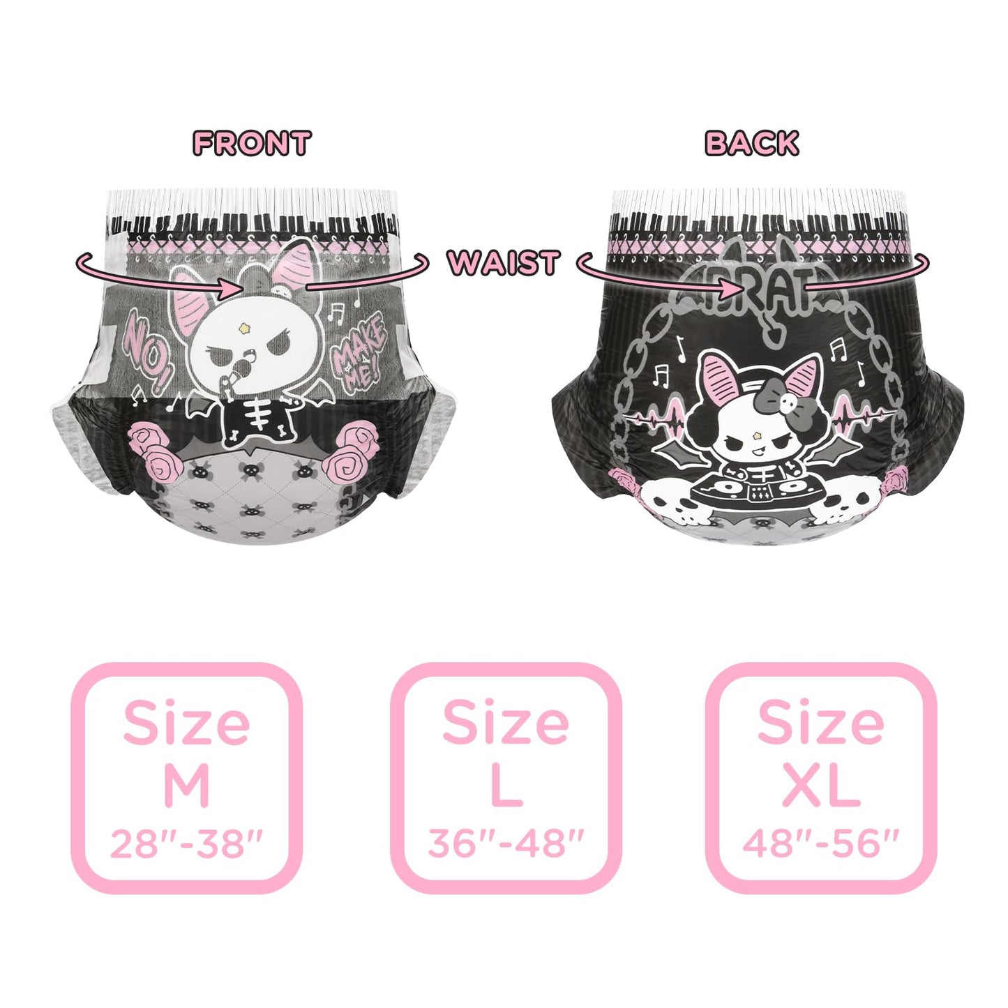 Littleforbig Ultra Absorbent 7000 mL Adult Printed Diaper 10 Pieces - Goth Brat (X-Large 48"-56")