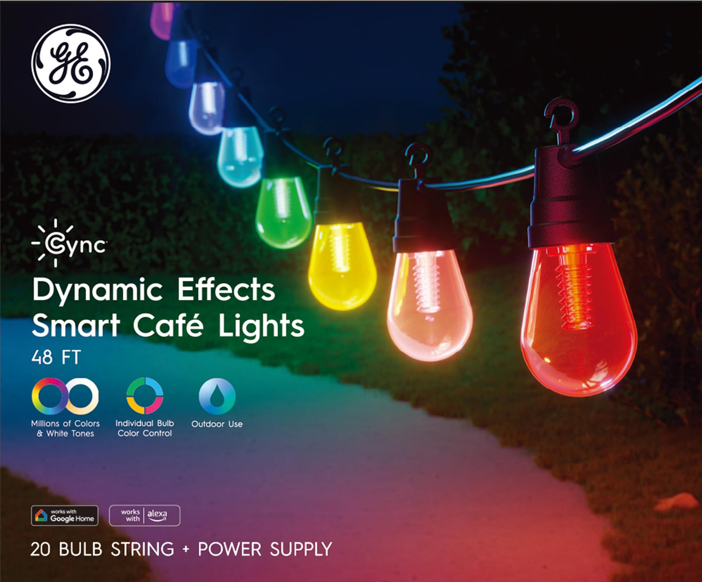 Cync GE Dynamic Effects Smart Cafe Lights, Color Changing Patio String Lights, Compatible with Alexa and Google, 48ft