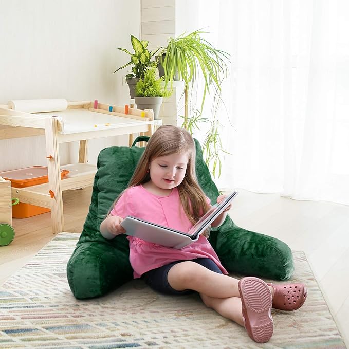 Nestl Reading Pillow Standard Bed Pillow, Back Pillow for Sitting in Bed Shredded Memory Foam Chair Pillow, Reading & Bed Rest Pillows Dark Green Back Pillow for Bed, Bed Chair Arm Pillow with Pockets