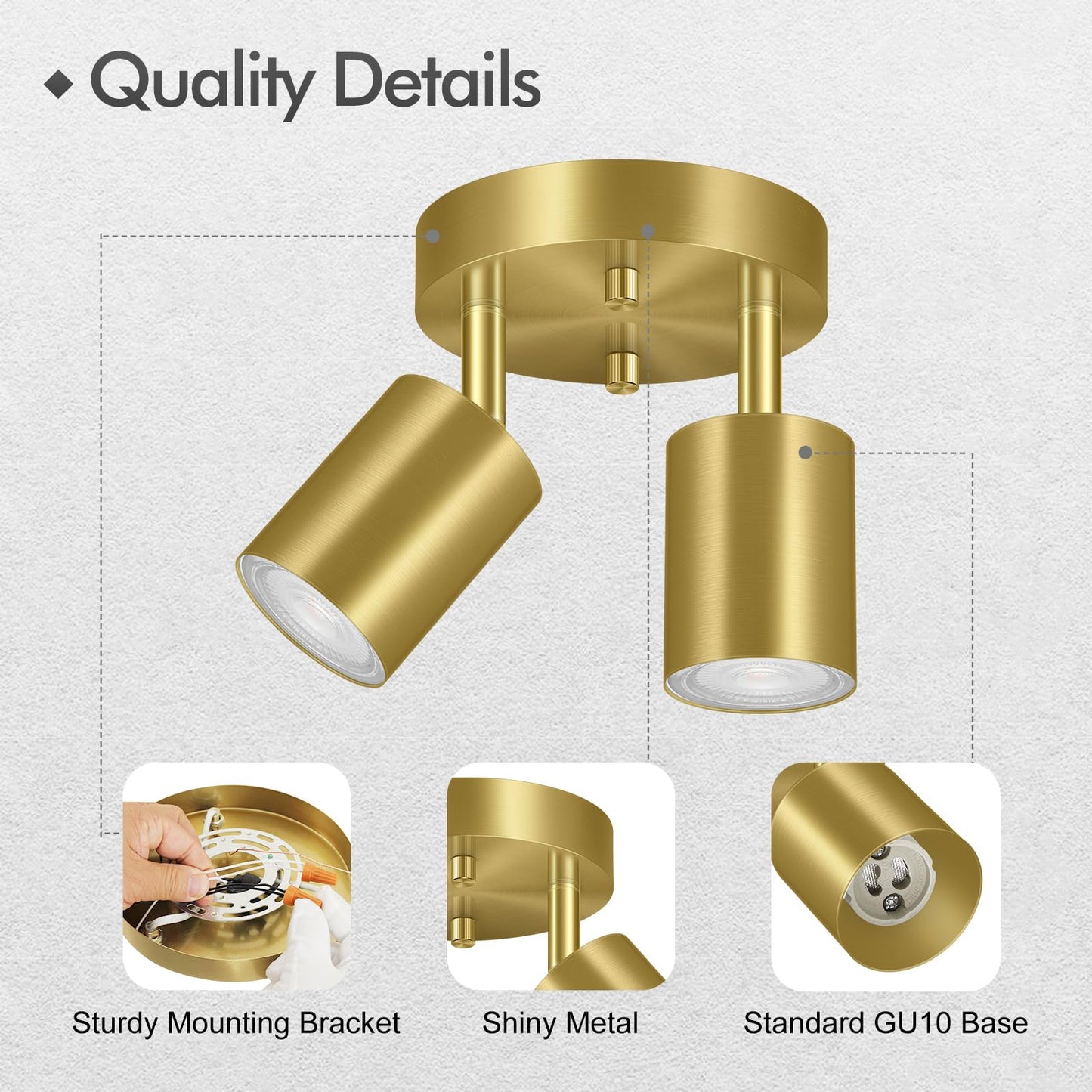 2 Light Track Lighting Fixtures Ceiling  Gold Round Directional Ceiling Spotlight  Gu10 Flush Mount Ceiling/Wall Fixture  Adjustable Modern Led Track Lights For Kitchen/Living Room  Bulb Not Included