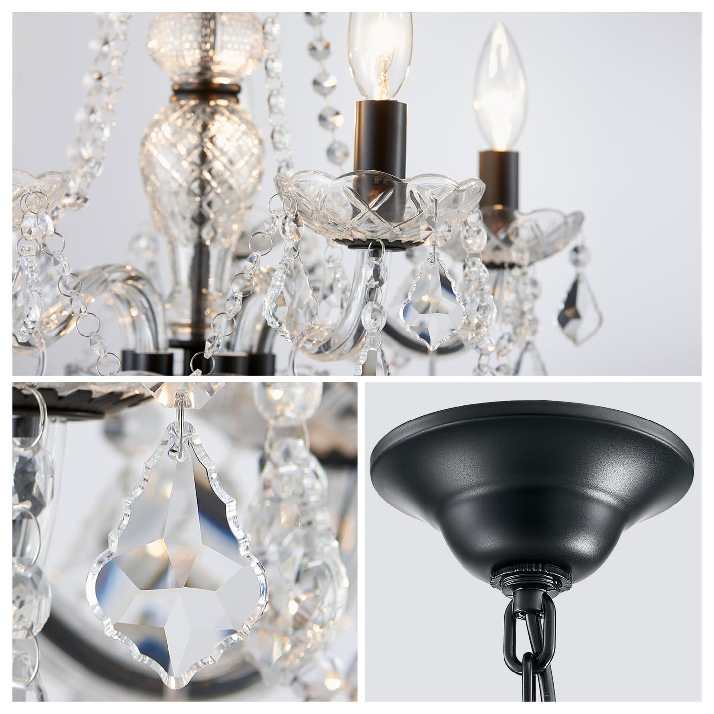 Wuzups Crystal 5-Light Candle Chandelier Pendant Flushmount Ceiling Light Modern Lighting Fixture For Bedroom Hallway Bar Kitchen Bathroom  H 25 X W 20  Black  E12 Base