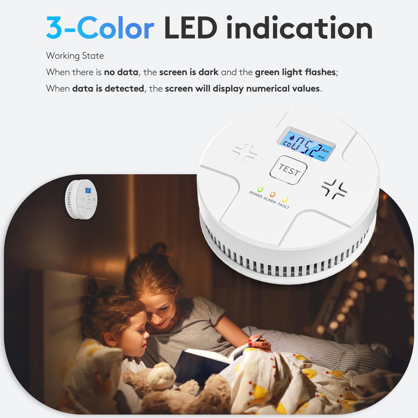 2 in 1,Combination Smoke and Carbon Monoxide Alarm,Detect CO,85 dB Alert,LCD Digital Readout,with 3 * 1.5V AA Batteries,Low Battery Warning,Self Test Button,Easy Installation and Maintenance
