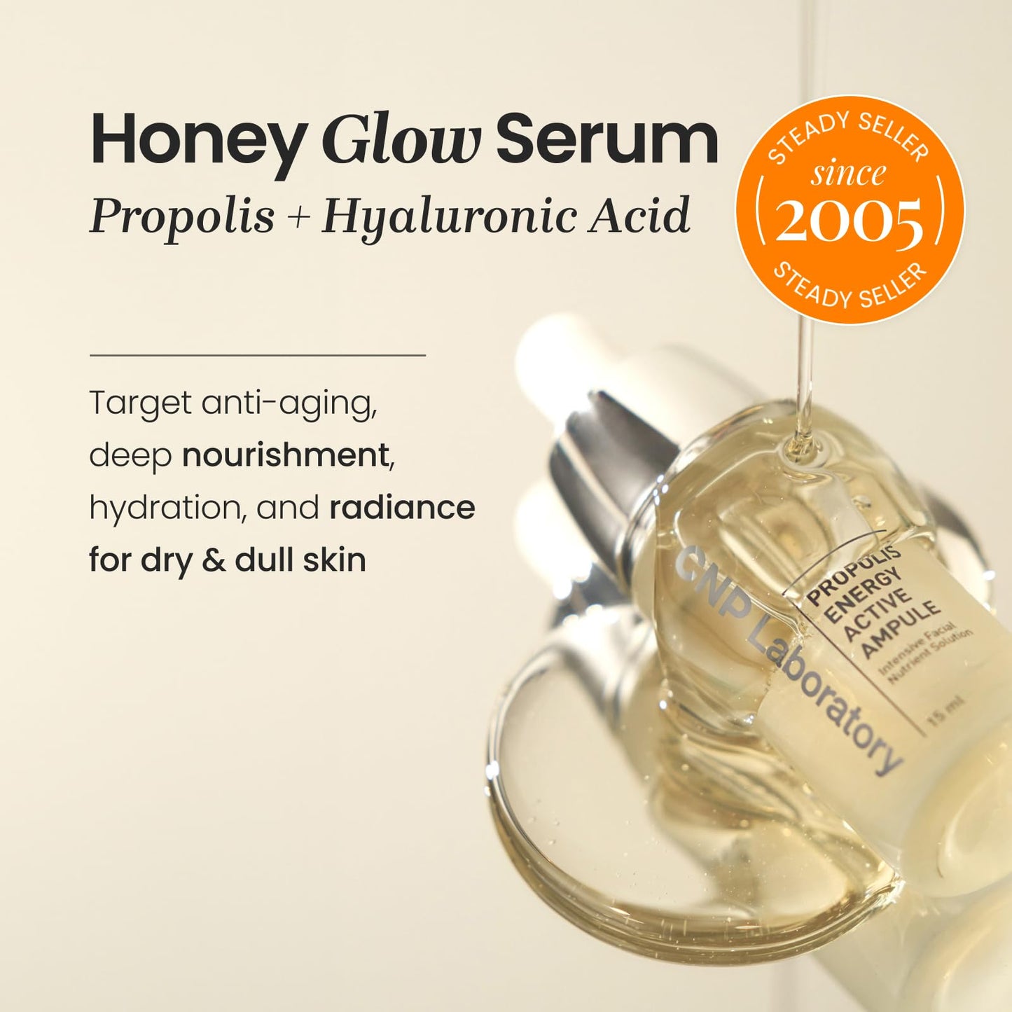 CNP Honey Glow Serum - Hyaluronic Acid & Propolis for Hydrating, Anti-Aging, Centella Soothing Serum, for Sensitive Skin, Korean