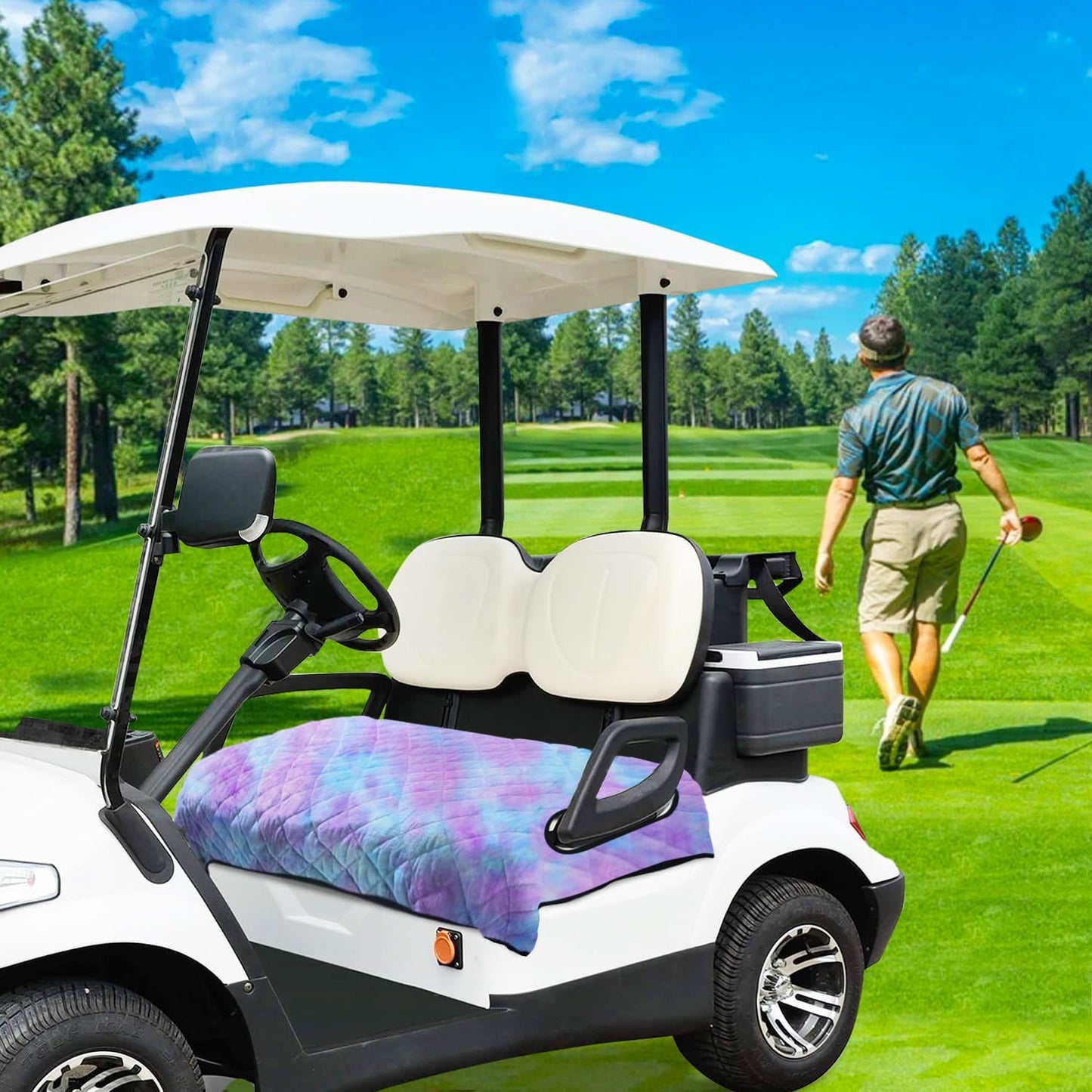 YOKYHOM Golf Cart Seat Covers, Golf Cart Seat Blanket, Bright and Unique Colors, Soft and Comfortable, Suitable for EZGO, Yamaha, Club Car and Other Two-Seat Golf Carts, 51" x 30", Blue Purple