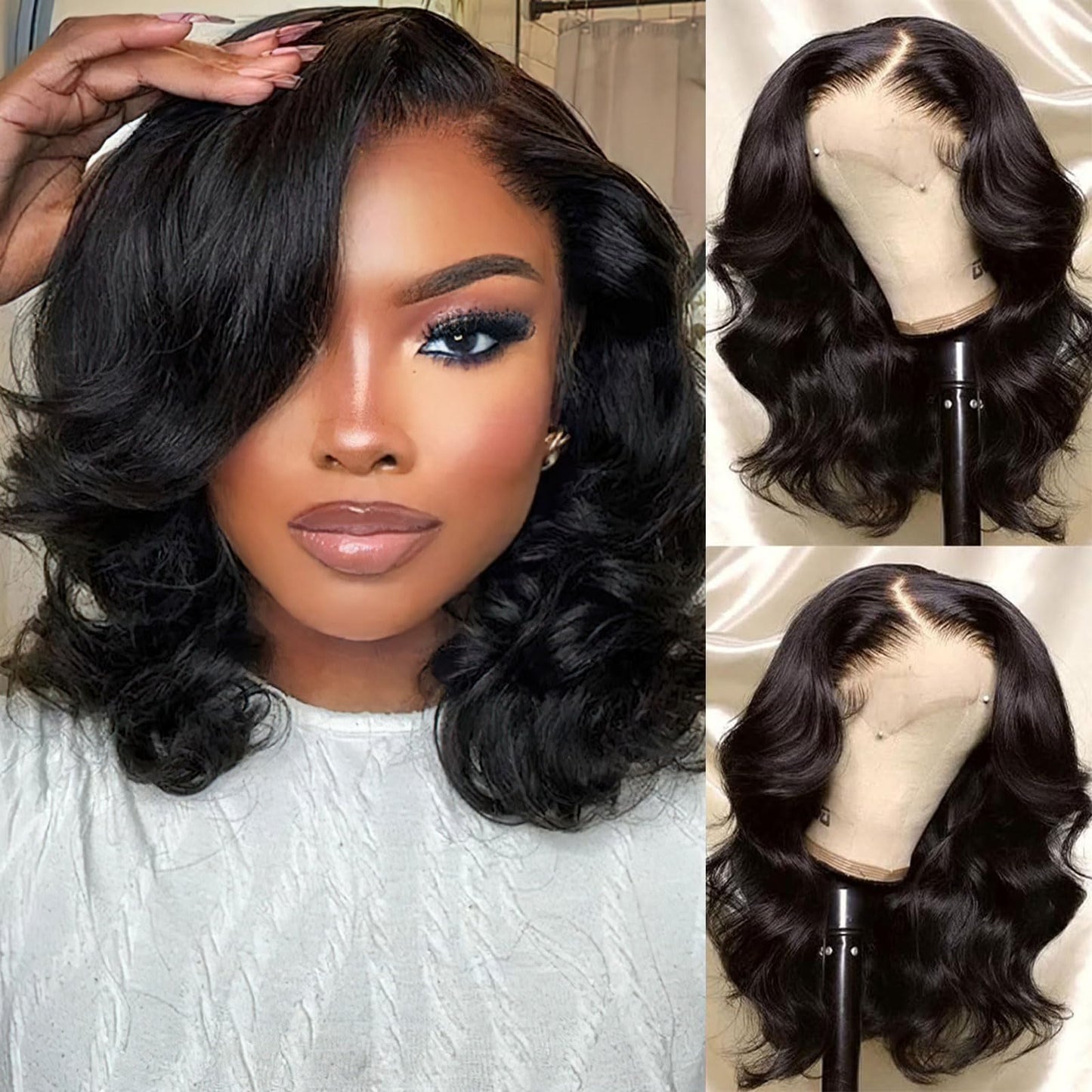 MOOTAFUL Bob Wig Human Hair 13x4 HD Lace Front Wigs Human Hair Pre Plucked 200% Density Glueless Short Body Wave Bob Wigs for Bl