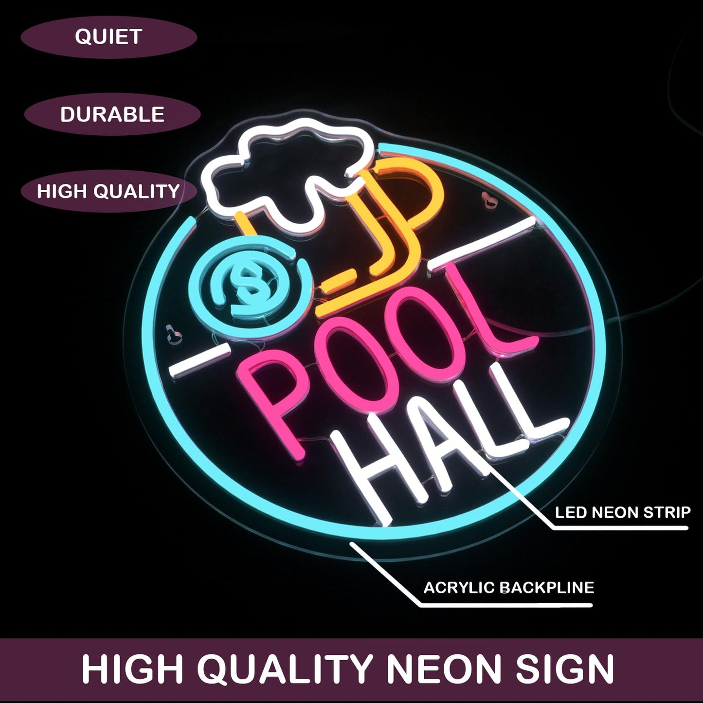 Horseneon Pool Hall malt-inspired Neon Sign Led Light Sign Wall Decor For Pool Hall  Game Rooms  Bars  Basements & Man Caves Usb Powered  Adjustable Brightness Billiards Themed Lighting