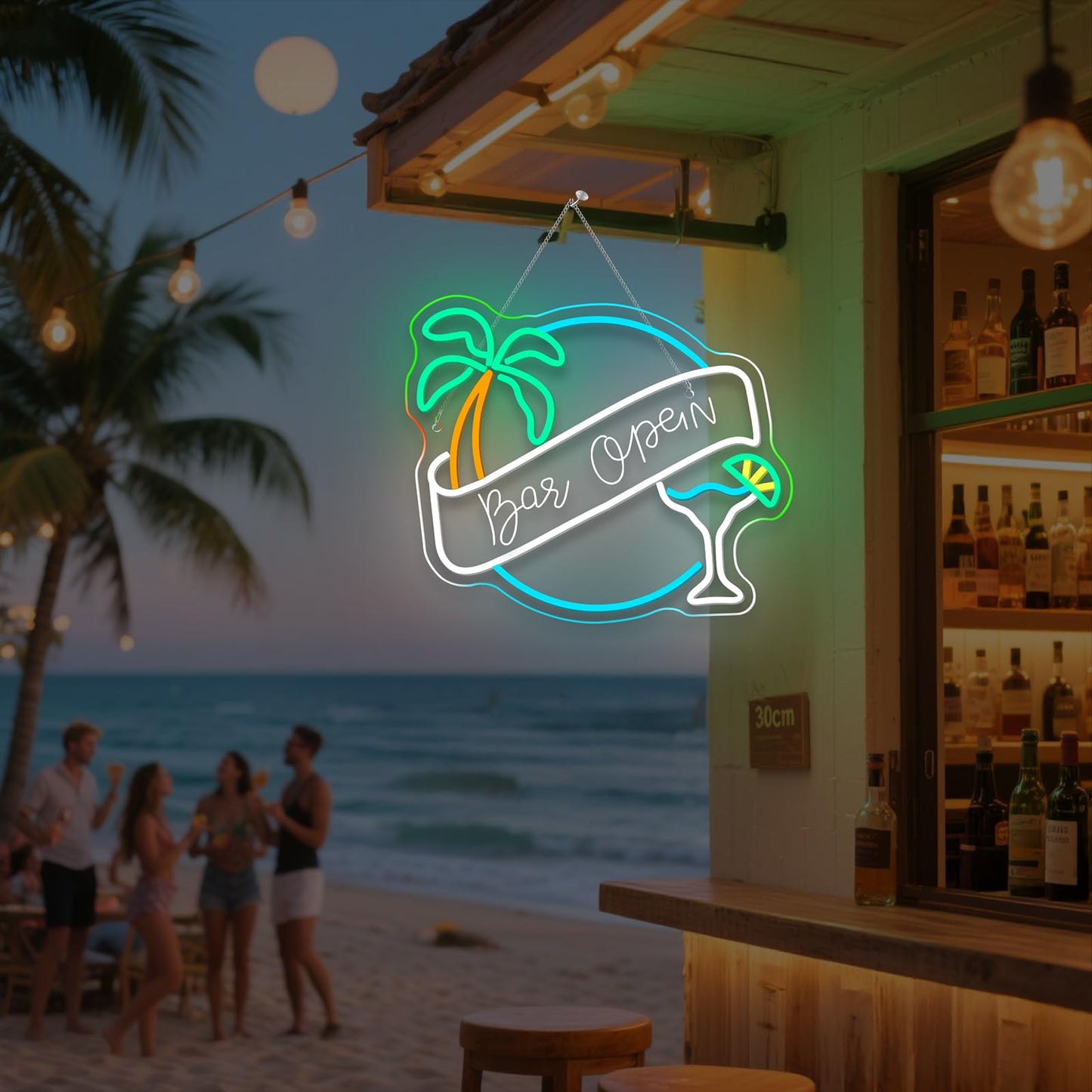 Wx&Yh Bar Open Neon Sign  Cocktail Coconut Tree Led Light Open Sign Neon Signs For Wall Decor Pub Party Club malt-inspired Bar Lights Man Cave Coffee Home Stores Restaurant Palm Decor Gifts