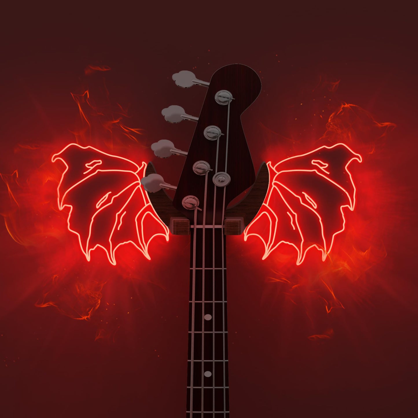 CoolGift Mart Guitar Stand Wall Mount with Luminous Devil Wings, Acrylic Wooden Guitar Hanger Shelf with USB Powered, for Acoust