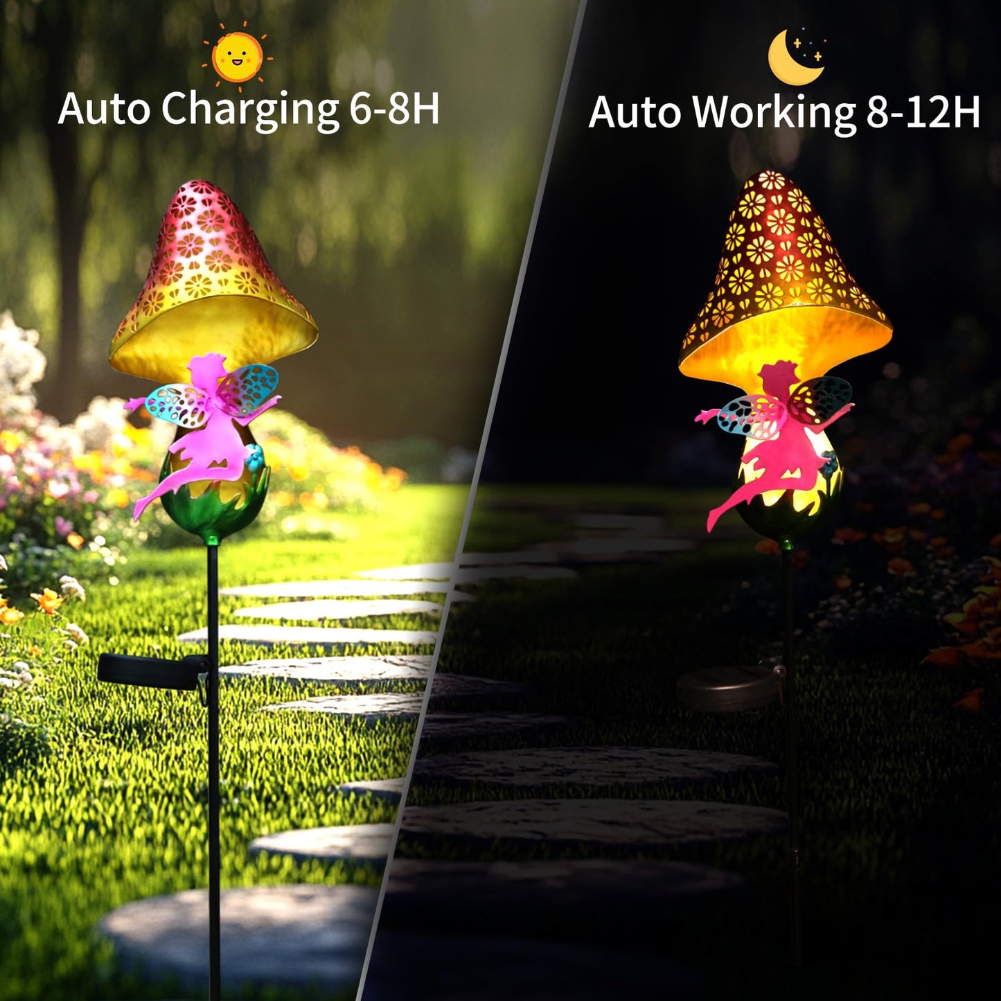 ZKLiLi Solar Mushroom Fairy Lights, Warm LED Garden Decorations, 14.5x14.5x20.5 cm, Colourful, Model ZKLILI-01